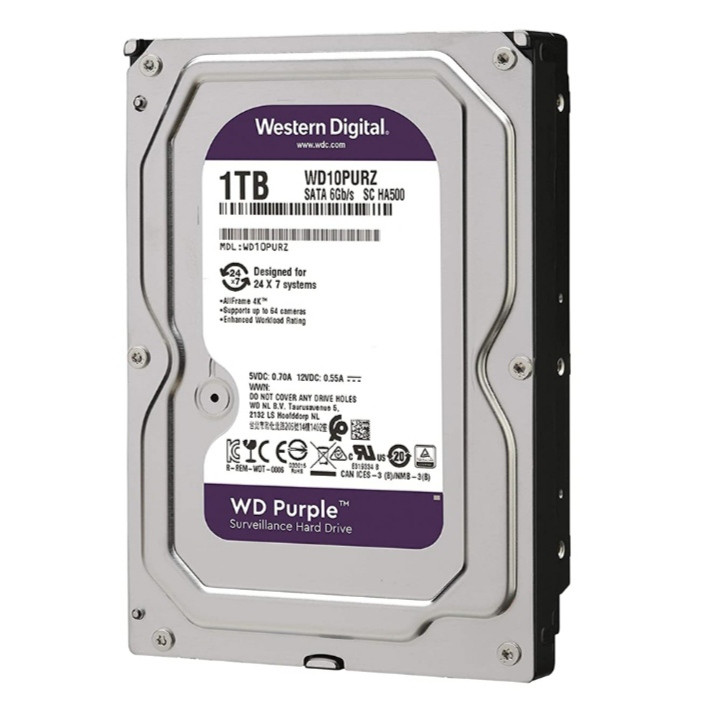 هارد اینترنال برند وسترن دیجیتال Purple WD10PURZ ظرفیت 1 ترابایت بنفش